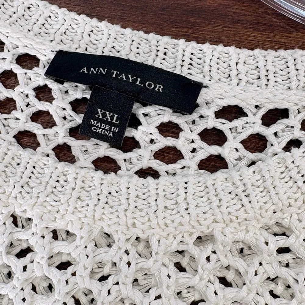 Ann Taylor Womens Open Knit Fisherman Sweater XXL Coastal Euro Summer Beachy - Picture 6 of 10